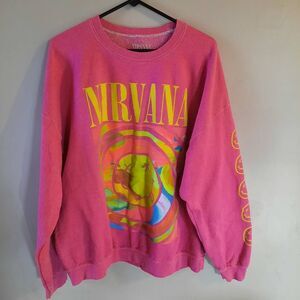Urban Outfitters x Nirvana Oversized Pink Spiral Smile Crewneck